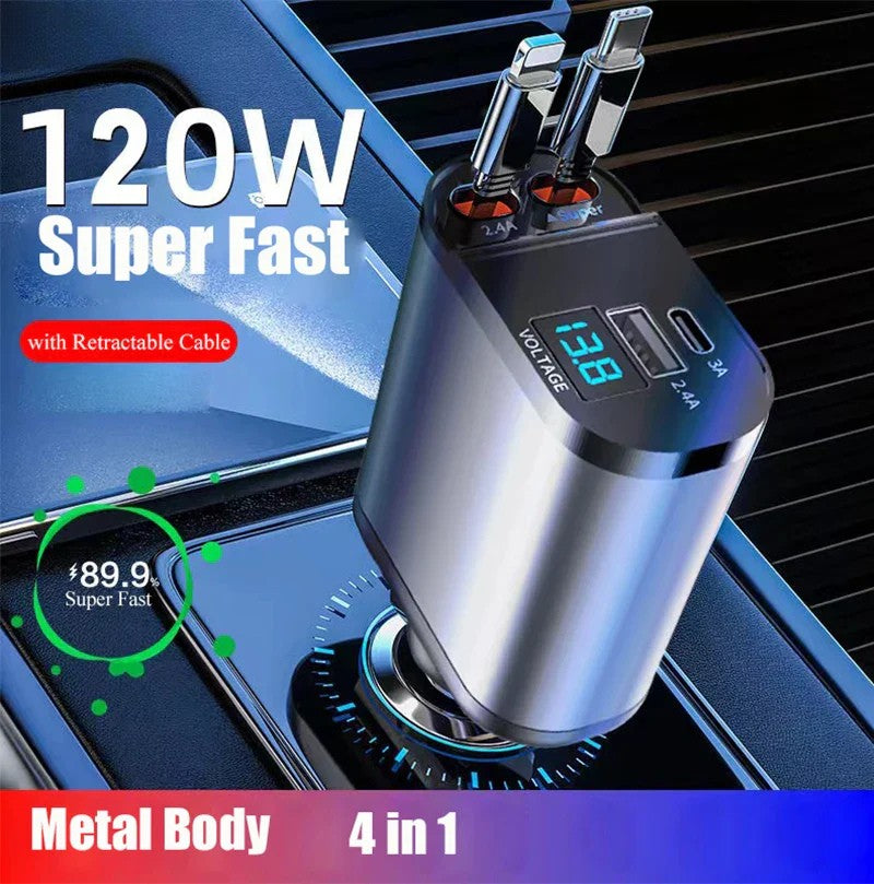 Hurtig biloplader med dobbelt USB-port intelligent 4-i-1