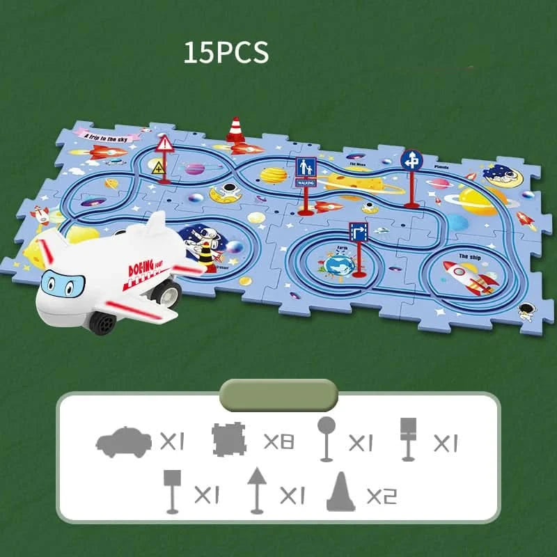Circuit-puzzle educativo con veicoli elettrici 