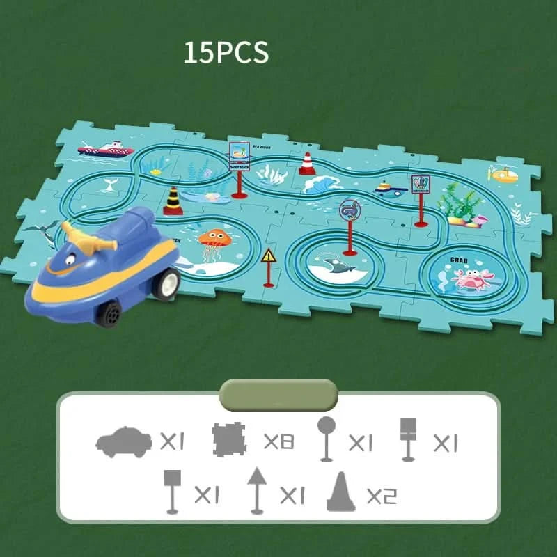 Circuit-puzzle educativo con veicoli elettrici 