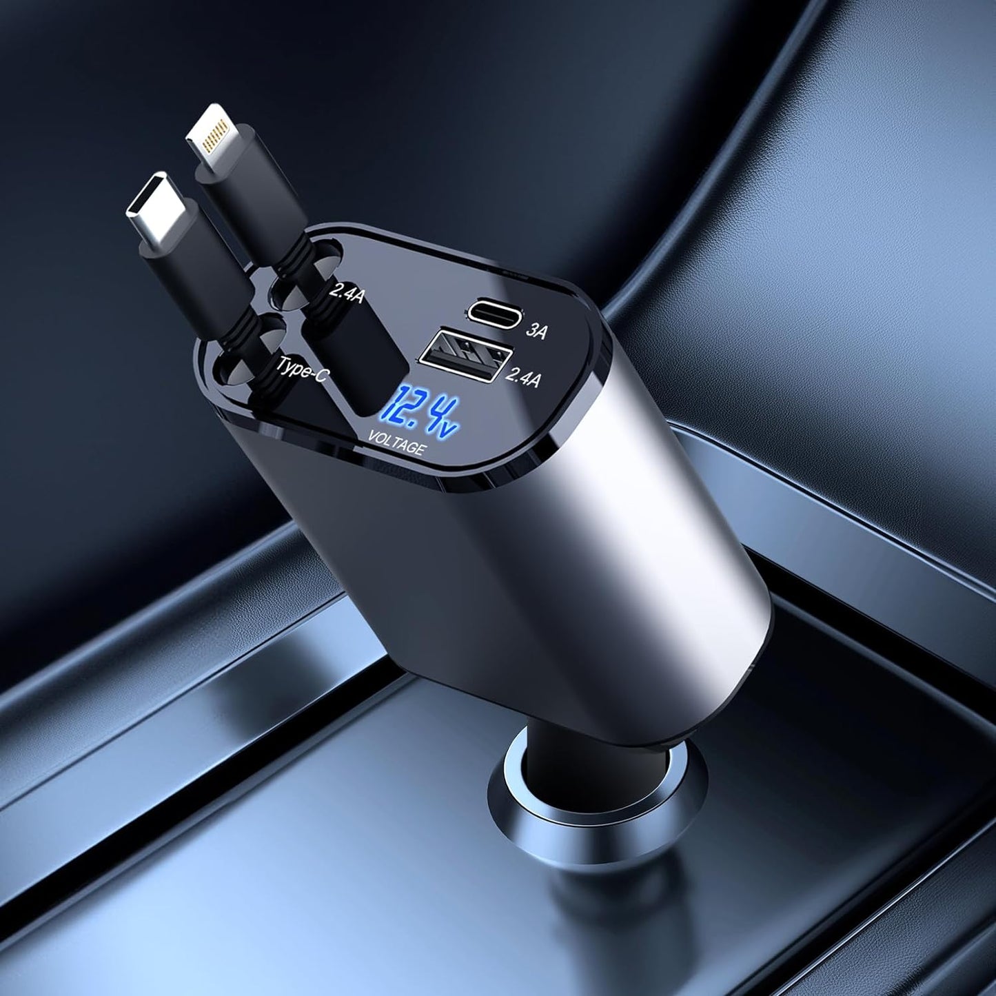 Hurtig biloplader med dobbelt USB-port intelligent 4-i-1 