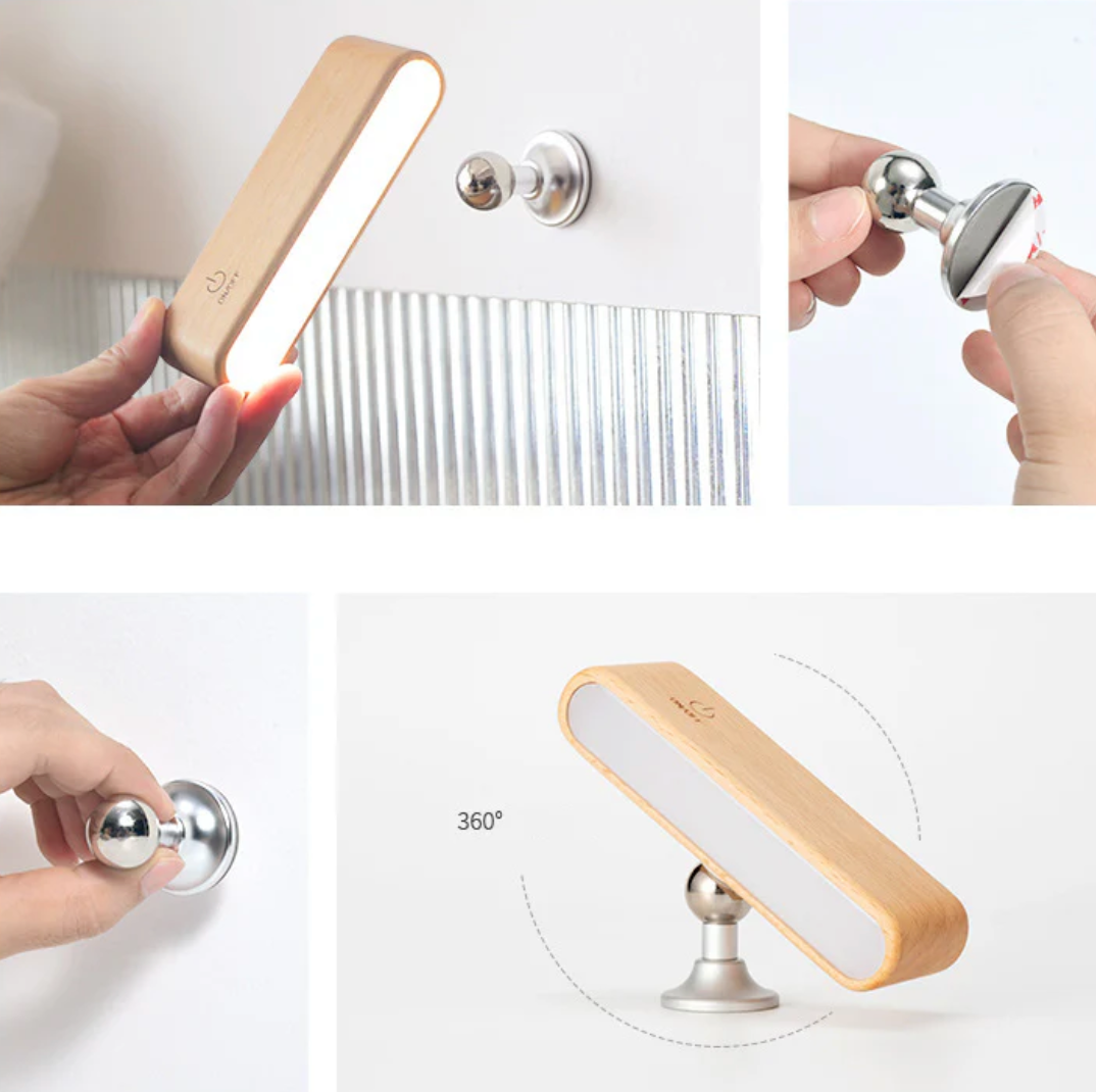 Solid wood desk lamp with magnetic charging 