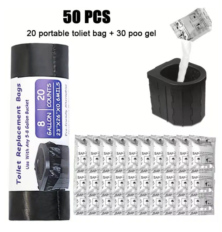 Kit de Reposição para Banheiros Portáteis — 20 Sacos + 30 Géis Absorventes 