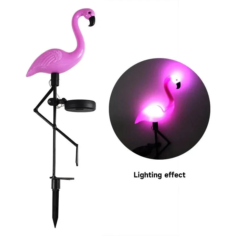 Aurinkoenergiaa käyttävä loistava flamingo Vaaleanpunainen – Taianomainen puutarha yöllä 