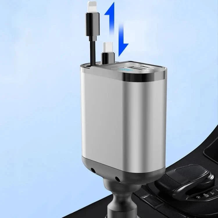 Carregador de carro rápido com porta USB dupla inteligente 4-em-1 