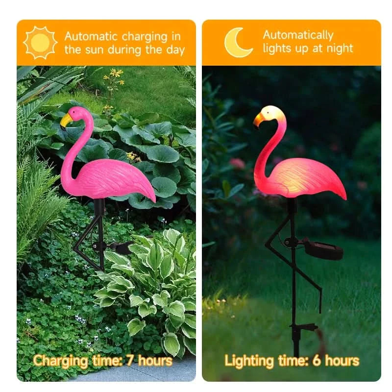 Aurinkoenergiaa käyttävä loistava flamingo Vaaleanpunainen – Taianomainen puutarha yöllä 