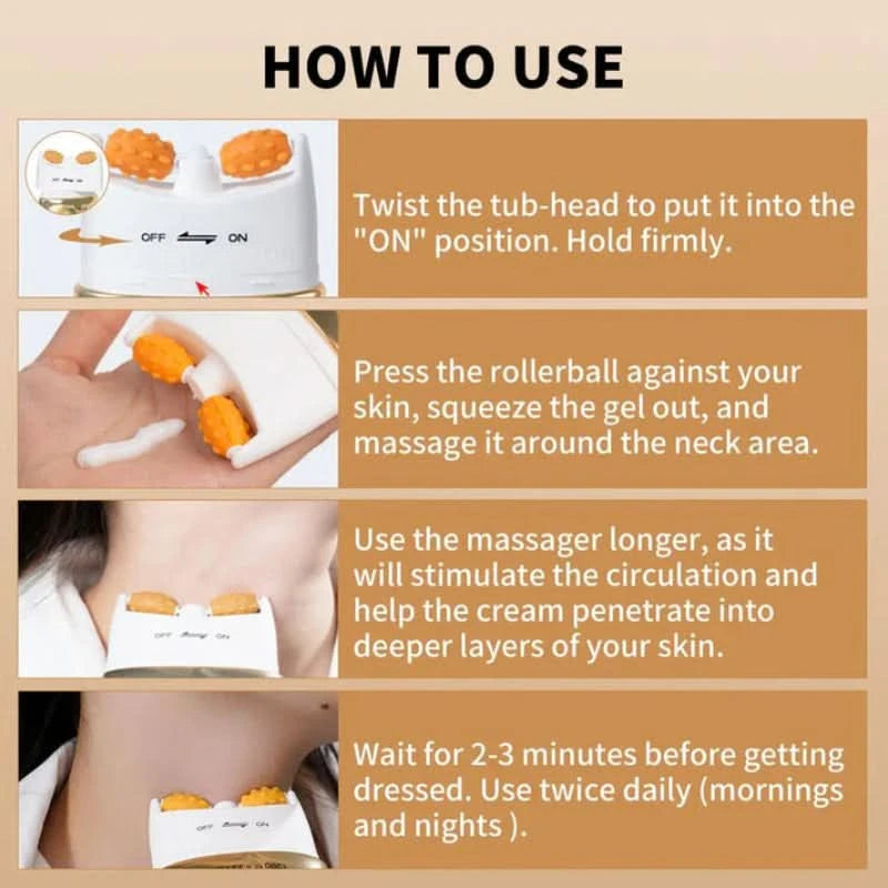 Stramende creme til halsen med indbygget massager 
