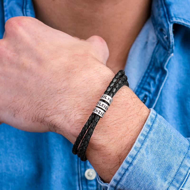 Bracelet Homme en Cuir Noir – Personnalisable avec Finitions en Argent ou Or